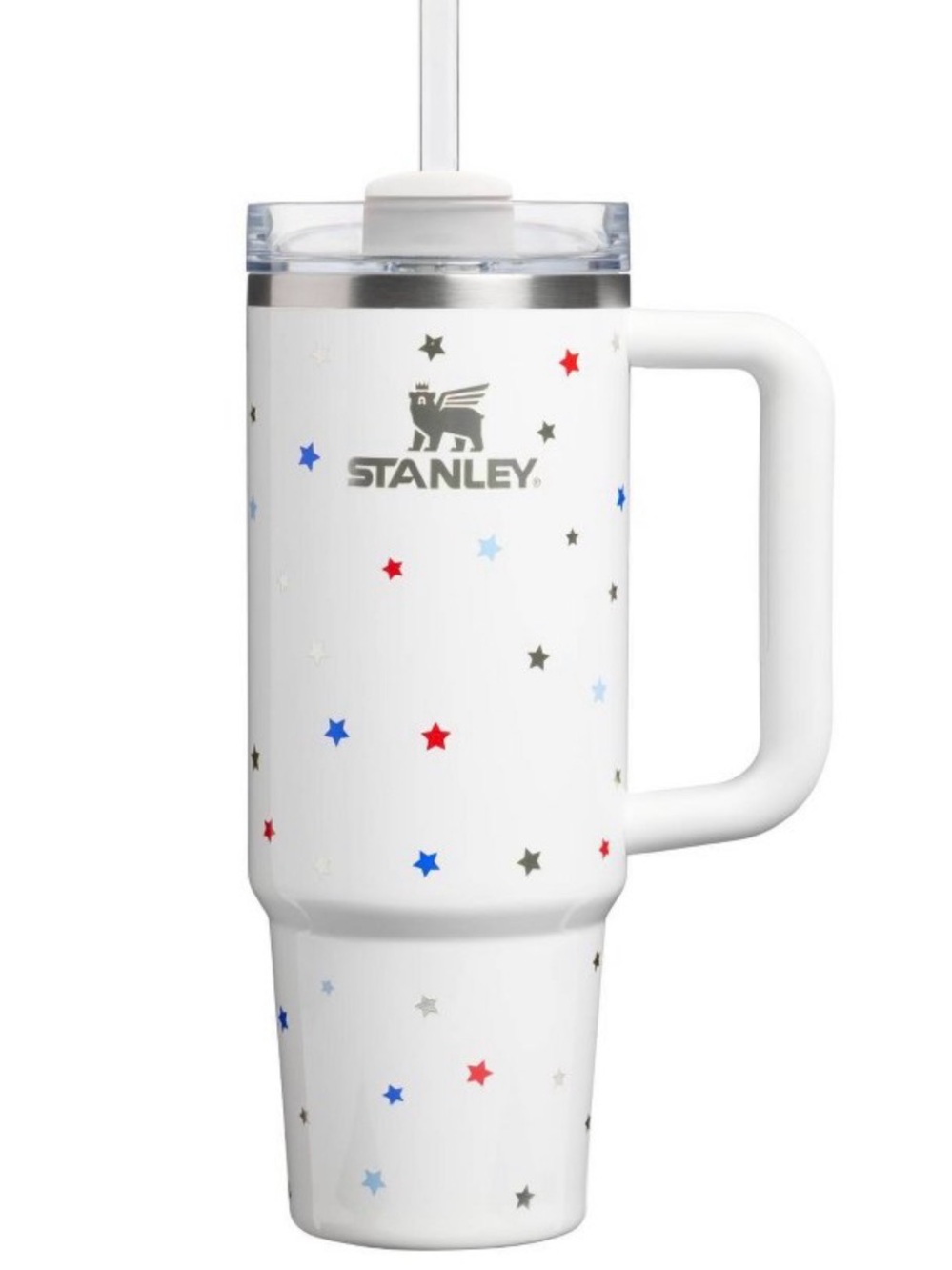 Stanley White Star Print Insulated Travel Mug with Handle